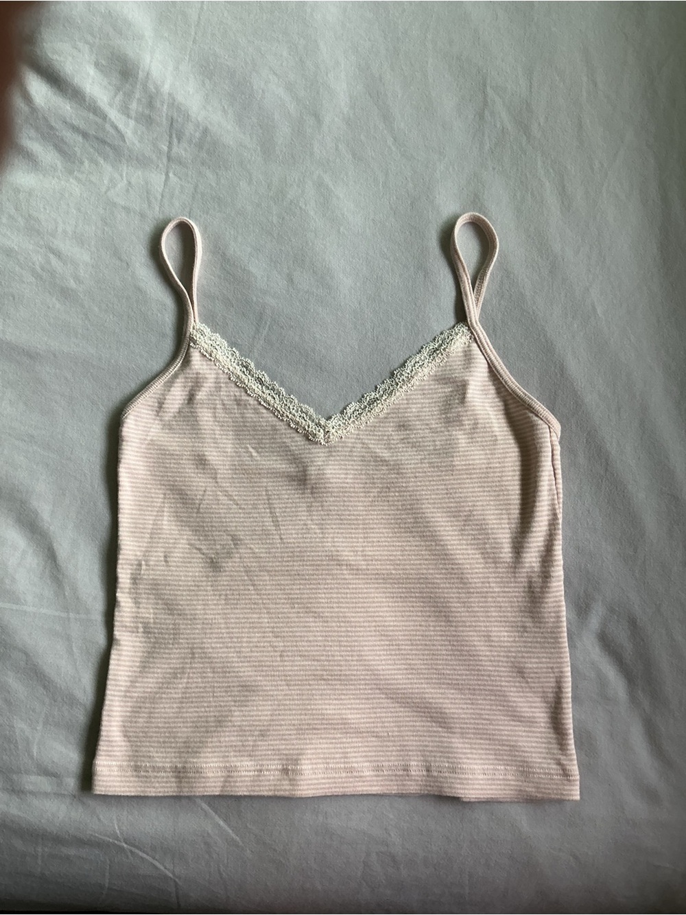 Brandy Melville Light Pink Lace-Trim Ribbed Cami